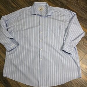Joseph Abboud Mens Blue Stripe Dress Shirt 18 1/2 33 Egyptian Cotton NO WRINKLES